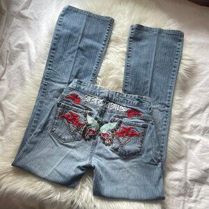 RARE Y2K Embroidered Butterfly Flare Low Rise Jeans